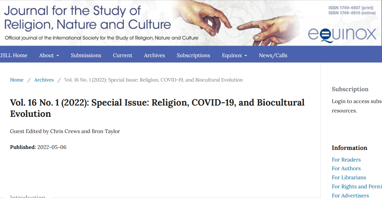 Our article was published in The Journal for the Study of Religion, Nature and Culture
